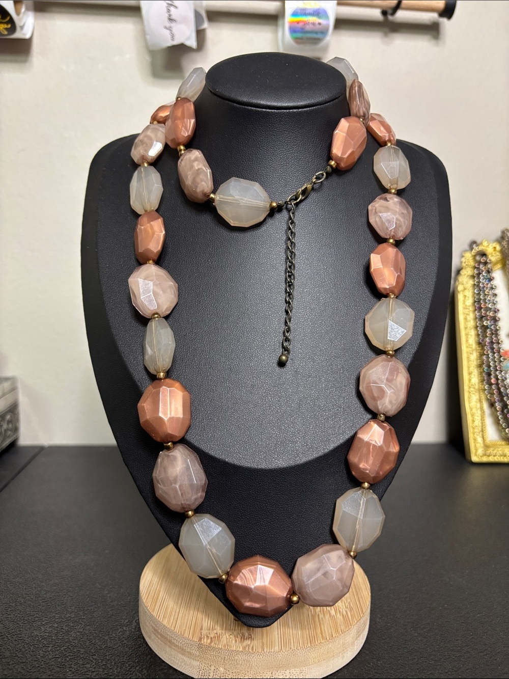 Faceted Peach & Champagne Bead Acrylic Long Necklace - Women's Jewelry